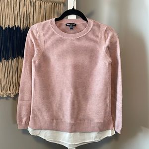 Hilary Radley Ribbed Knit 2-fer Sweater, Pink, Size S